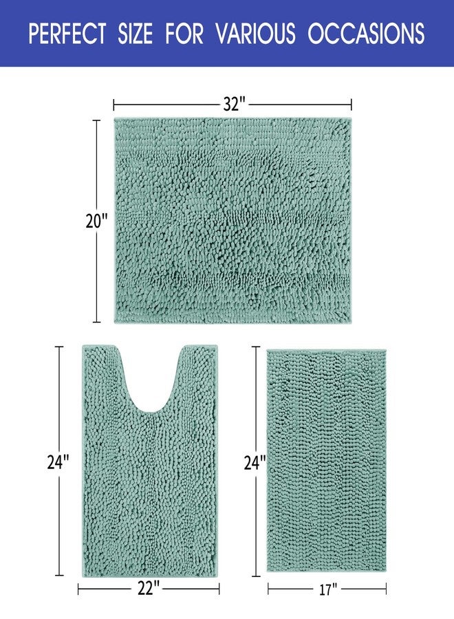 ACCUMTEK Striped Eggshell Blue Bathroom Rug Set 3 Pieces Ultra Soft, Non Slip Chenille Bath Carpet, Absorbent Plush Shaggy Bath Mats for Bathroom, Toilet, Bedroom, Kitchen - Image 5