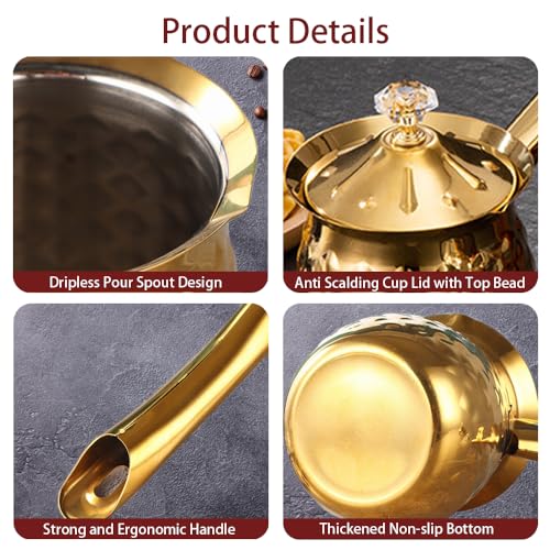Alunsito Stainless Steel Turkish Coffee Pot, Moka Pot, Espresso Maker for Stove Top, Camping Coffee Pot, Greek Arabic Coffee Warmer with Lid & Handle, Gold, 600 Ml / 20 Oz - Image 4