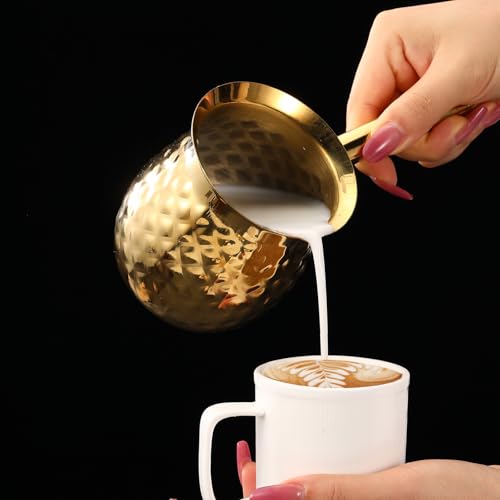Alunsito Stainless Steel Turkish Coffee Pot, Moka Pot, Espresso Maker for Stove Top, Camping Coffee Pot, Greek Arabic Coffee Warmer with Lid & Handle, Gold, 600 Ml / 20 Oz - Image 3