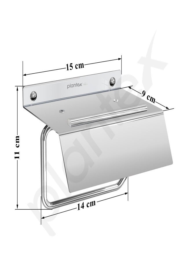 Plantex Stainless Steel Toilet Paper Holder/Toilet Paper Roll Holder/Tissue Paper Roll Holder with Mobile Stand for Bathroom Accessories - (Chrome) - Image 2