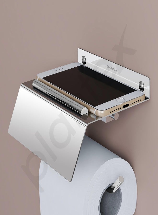 Plantex Stainless Steel Toilet Paper Holder/Toilet Paper Roll Holder/Tissue Paper Roll Holder with Mobile Stand for Bathroom Accessories - (Chrome) - Image 4