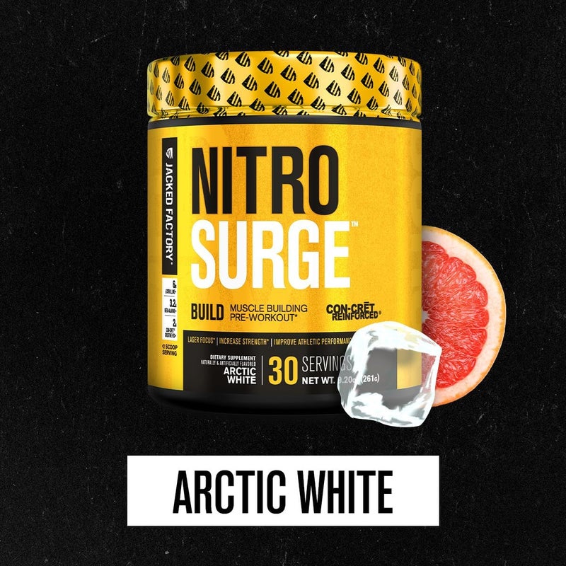 Jacked Factory Nitrosurge Build Pre Workout with Creatine for Muscle Building  Con Cret Creatine Powder  elevATP for Intense Energy Powerful Pumps  Endless Endurance  30 Servings Arctic White - Image 3