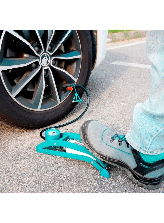 توتال مضخة قدم شديدة التحمل 150 رطل لكل بوصة مربعة - مضخة هواء فولاذية محمولة مزودة بمقياس ضغط لإطارات السيارات والدراجات النارية والدراجات الهوائية والكرات الرياضية - تصميم دواسة صغير الحجم وسهل الاستخدام - TMPP5511 - Image 4