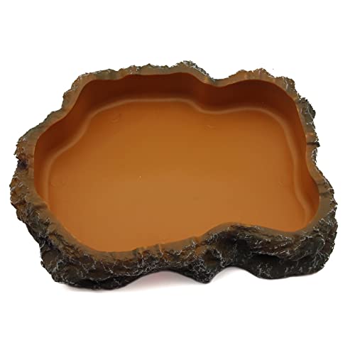 Abustle pig Reptile Water Dish,Resin Reptile Rock Food Feeder Bowl, Water and Food Bowl,Terrarium Decor for Leopard Gecko, Lizard,Spider,Turtle,Scorpion, Chameleon,Hermit Crabs (L, Orange) - Image 1