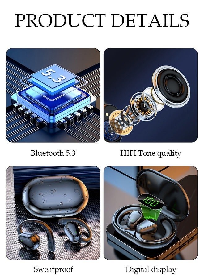 DUNISO Wireless Headphones Bluetooth Ear Clip Noise-cancelling Earphones with Wireless Charging Case Digital Display Touch Control Bluetooth 5.3 Waterproof for Running Sport Gym - Image 2