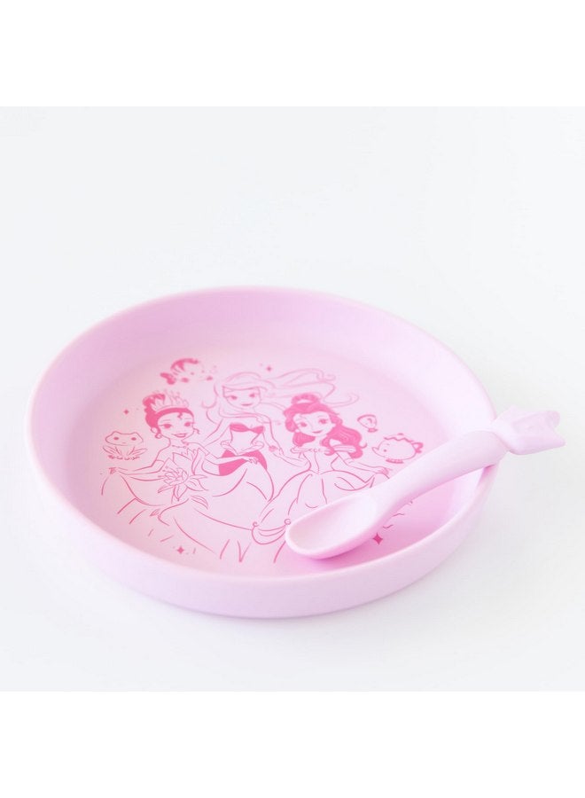 Bumkins Disney Baby and Toddler Plate and Spoon Set, Silicone Dish for Babies and Kids, Baby Led Weaning, Children Feeding Supplies, Microwave Safe, Platinum Silicone, Ages 6 Months Up, Princess - Image 4
