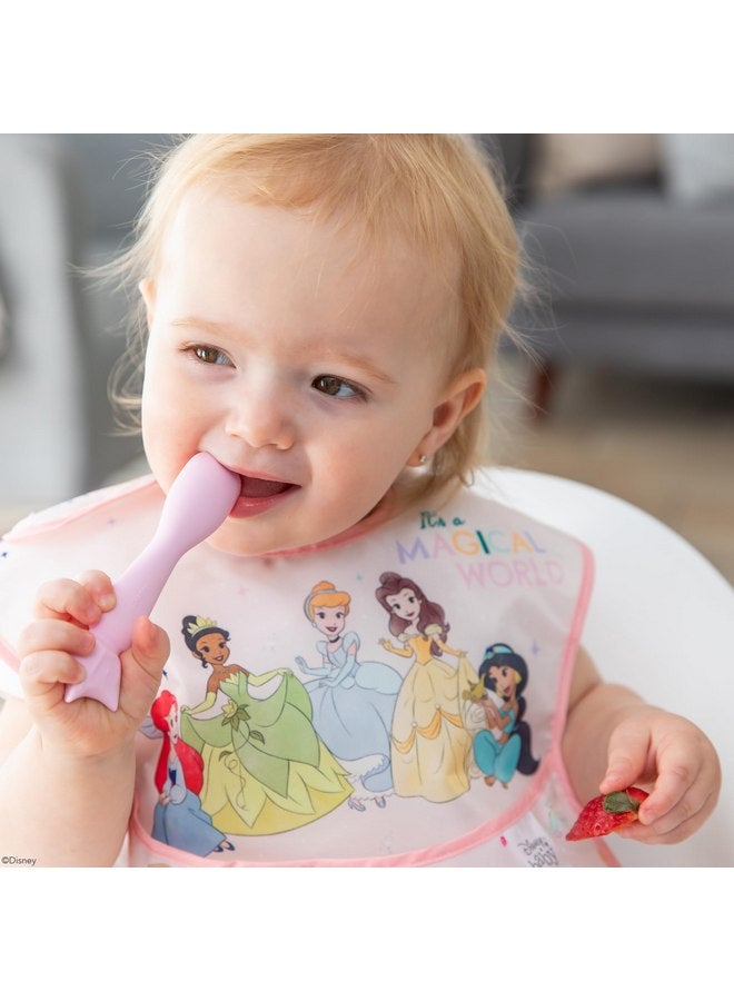 Bumkins Disney Baby and Toddler Plate and Spoon Set, Silicone Dish for Babies and Kids, Baby Led Weaning, Children Feeding Supplies, Microwave Safe, Platinum Silicone, Ages 6 Months Up, Princess - Image 2