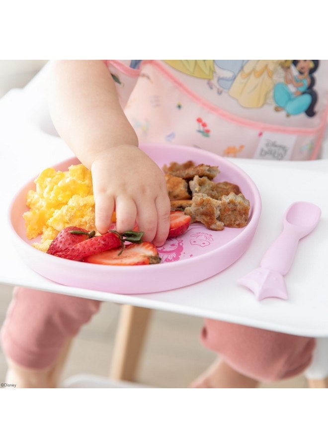Bumkins Disney Baby and Toddler Plate and Spoon Set, Silicone Dish for Babies and Kids, Baby Led Weaning, Children Feeding Supplies, Microwave Safe, Platinum Silicone, Ages 6 Months Up, Princess - Image 3