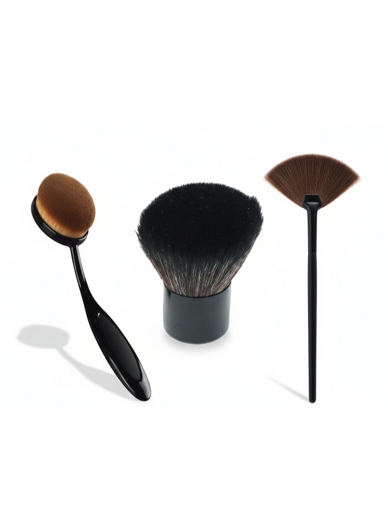 طقم فرش مكياج احترافية (3 قطع) - لتغطية مثالية ودمج ناعم