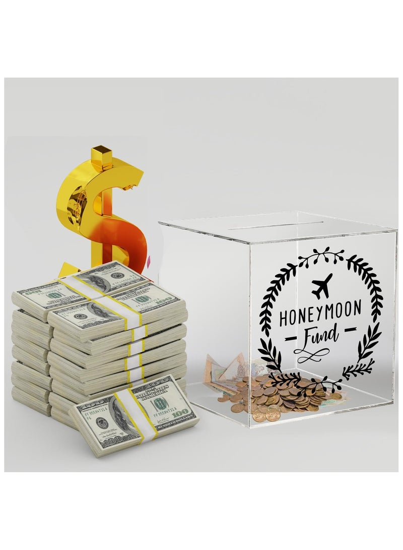 VITION Piggy Bank for Adults Kids, Acrylic Piggy Bank for Boys Girls to Saving Money Cash Coin, Must Break to Open (Honeymoon Funds, 15 x 15 cm) - Image 2