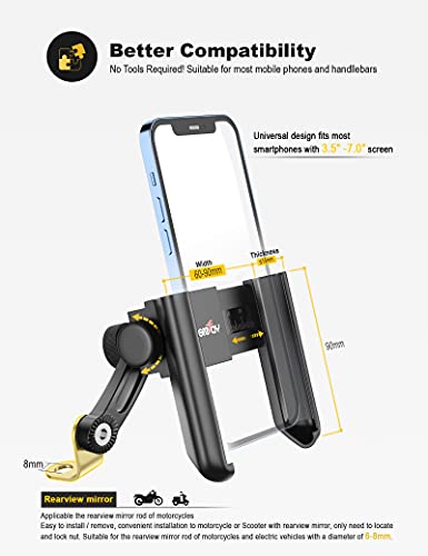 Grefay Motorcycle Phone Mount, 1S Quick Release Anti Shake Motorbike Phone Holder for 3.5-7.0 Inch Smartphone for Motorcycle Mirror Phone Mount with 360° Rotatabe - Image 4