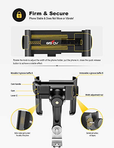 Grefay Motorcycle Phone Mount, 1S Quick Release Anti Shake Motorbike Phone Holder for 3.5-7.0 Inch Smartphone for Motorcycle Mirror Phone Mount with 360° Rotatabe - Image 5