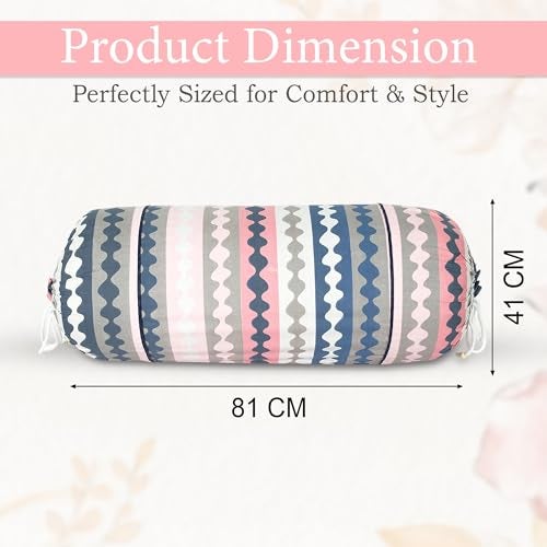 GLUN® Pack of 2 Zig Zag Multicolour Round Striped Bolster Pillow Covers, Size 16 inch x 30 inch (40 x 75 cm, Cream) Printed Polyester Silk Fabric for Living Room or Bedroom, Stylish & Modern Covers - Image 3