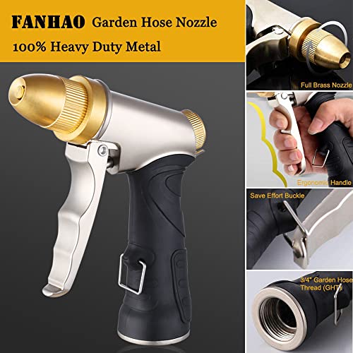Fanhao فوهة خرطوم الحديقة FANHAO، فوهة رش معدنية ثقيلة 100% بفوهة مياه عالية الضغط مع 4 أنماط لري الحدائق، وغسل السيارات واستحمام الحيوانات الأليفة - فوهة نحاسية كاملة + قبضة ABS غير قابلة للانزلاق - Image 3