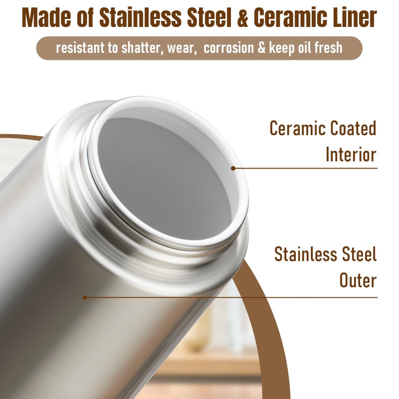 PARACITY Oil Dispenser Bottle with Stainless Steel Shell & Ceramic Sprayed Interior, 2 in 1 Olive Oil Sprayer and Dispenser, Oil Spray Bottle for Cooking, Kitchen, BBQ, Air Fryer, Salad, Baking(Black) - Image 2