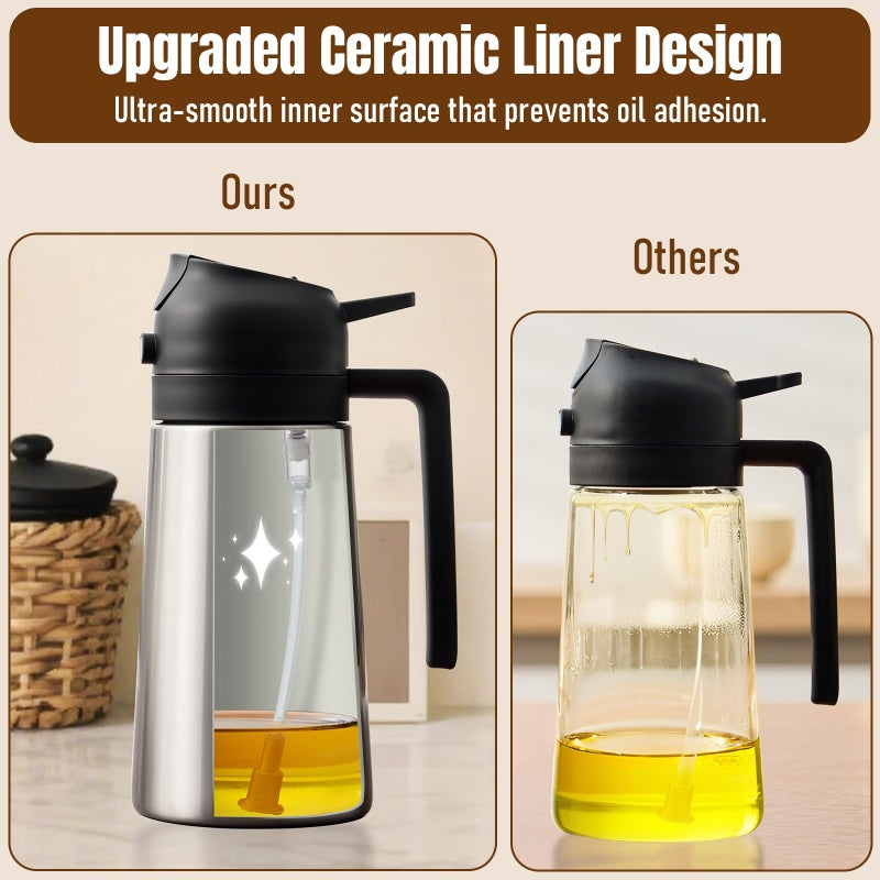 PARACITY Oil Dispenser Bottle with Stainless Steel Shell & Ceramic Sprayed Interior, 2 in 1 Olive Oil Sprayer and Dispenser, Oil Spray Bottle for Cooking, Kitchen, BBQ, Air Fryer, Salad, Baking(Black) - Image 3