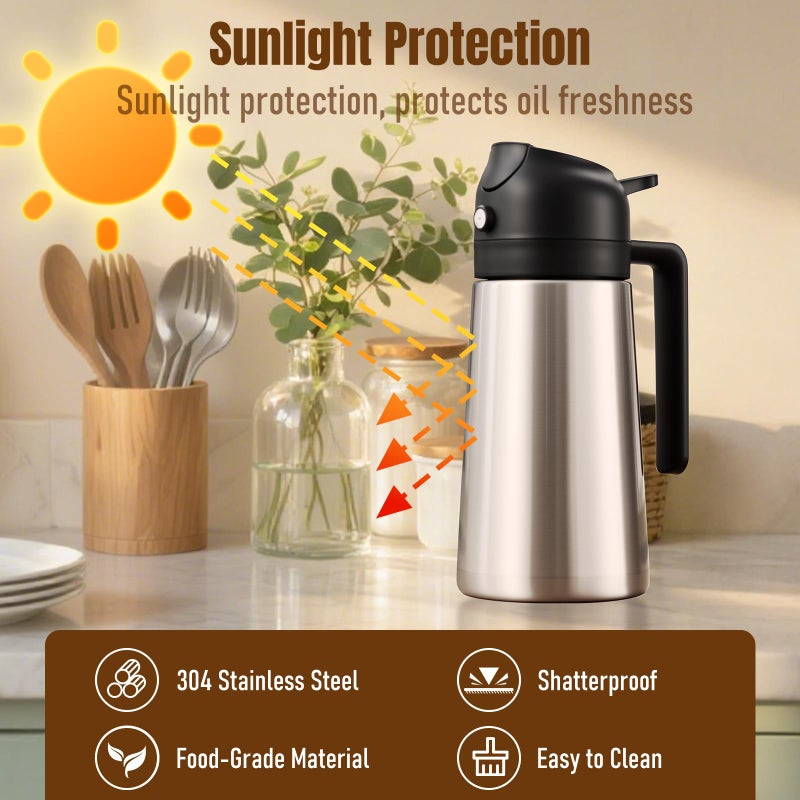 PARACITY Oil Dispenser Bottle with Stainless Steel Shell & Ceramic Sprayed Interior, 2 in 1 Olive Oil Sprayer and Dispenser, Oil Spray Bottle for Cooking, Kitchen, BBQ, Air Fryer, Salad, Baking(Black) - Image 5