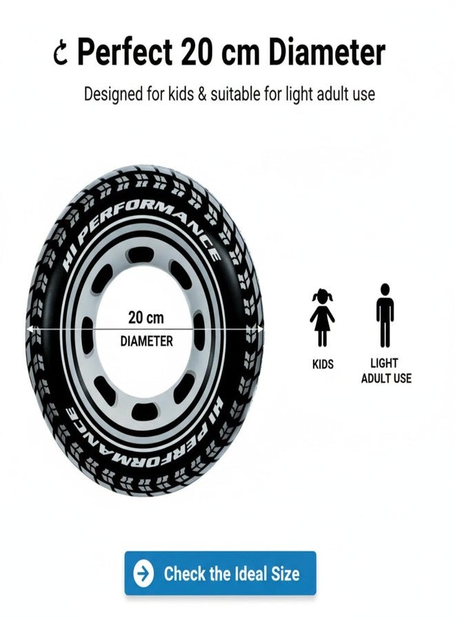 Kevim Inflatable Tyre Ring Swimming Tube for Kids & Adults, 20 cm Black Pool Float, Durable Outdoor Water Toy, Lightweight Inflatable Swim Ring for Pool Beach Play - Image 4
