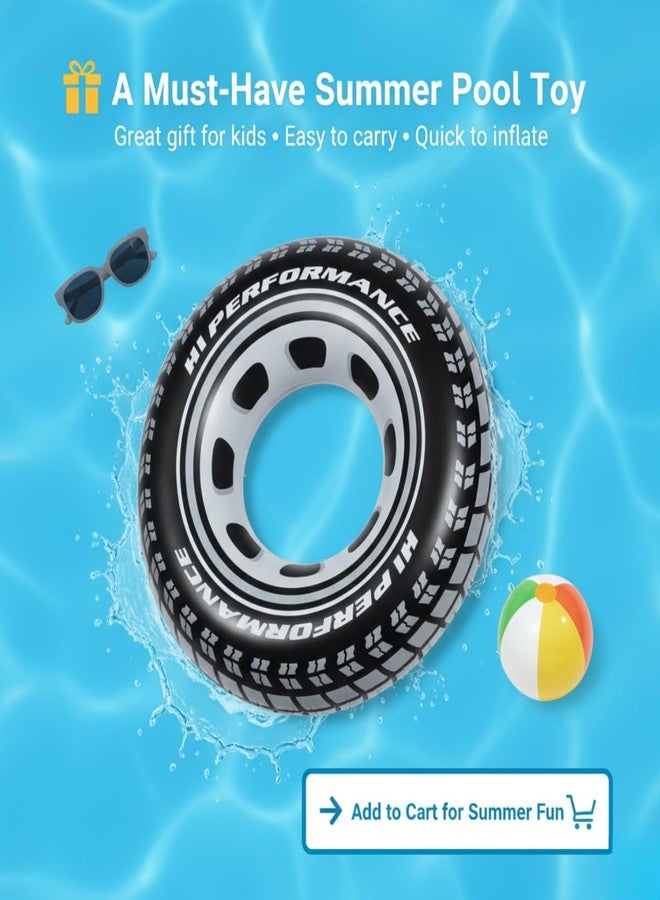 Kevim Inflatable Tyre Ring Swimming Tube for Kids & Adults, 20 cm Black Pool Float, Durable Outdoor Water Toy, Lightweight Inflatable Swim Ring for Pool Beach Play - Image 2