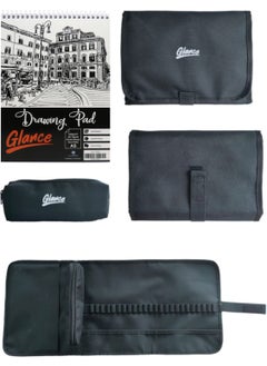Glance Sketchbook A5 120 gr 50 Sheets Pocket Black Pen Holder 24 Compartments + Pencil Case  - Image 1