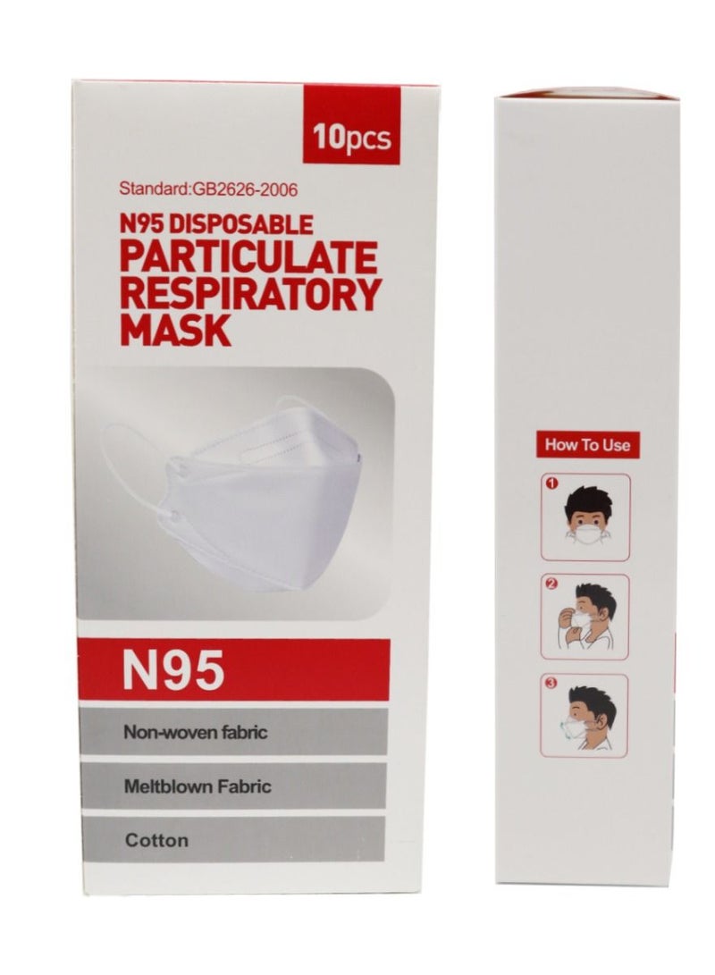 Pack Of 10 N95 Disposable Particulate Respiratory Face Mask for Adults White  - Image 4