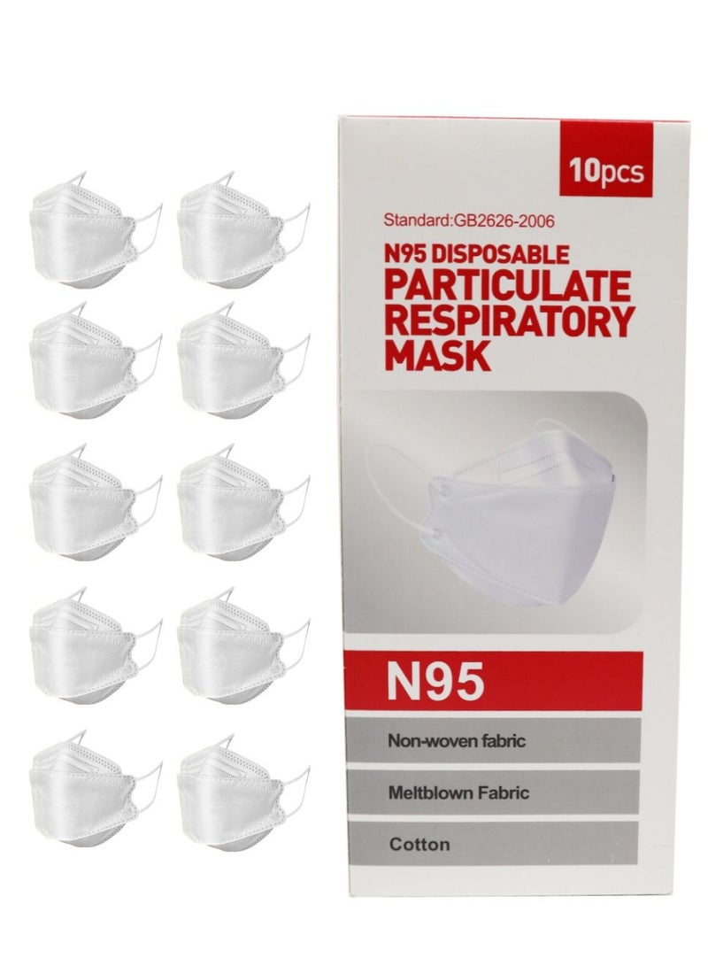 Pack Of 10 N95 Disposable Particulate Respiratory Face Mask for Adults White  - Image 1