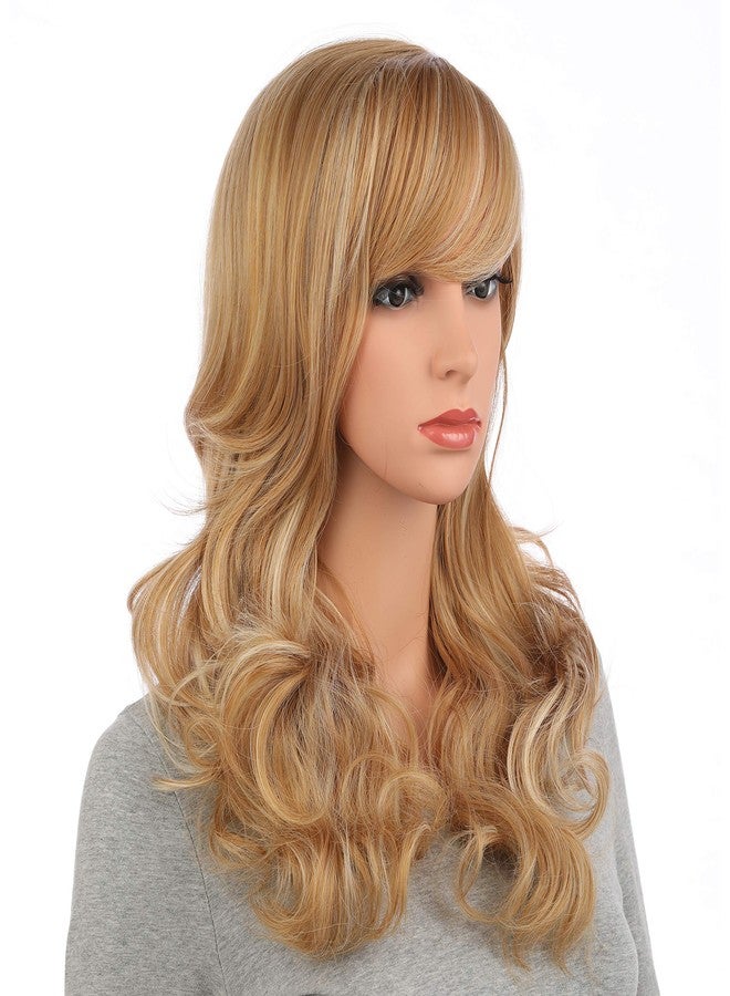 Onedor Full Head Beautiful Long Curly Wave Stunning Wig Charming Curly Costume Wigs with Fringe (Blonde Mixed-16/24H88) - Image 2