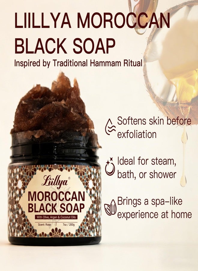 Liillya Moroccan Black Soap, Traditional Beldi Soap with Olive, Argan, Coconut & Rose Oils, Exfoliating Body Cleanser for Hammam Spa Routine, Deep Cleansing for Soft Smooth Skin, 7oz/200g - Image 2