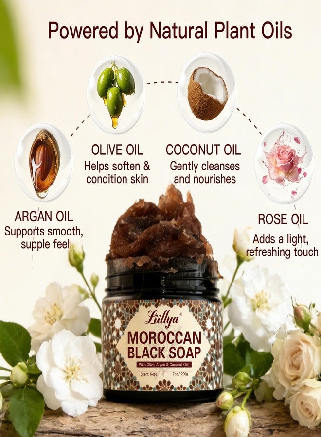 Liillya Moroccan Black Soap, Traditional Beldi Soap with Olive, Argan, Coconut & Rose Oils, Exfoliating Body Cleanser for Hammam Spa Routine, Deep Cleansing for Soft Smooth Skin, 7oz/200g - Image 3