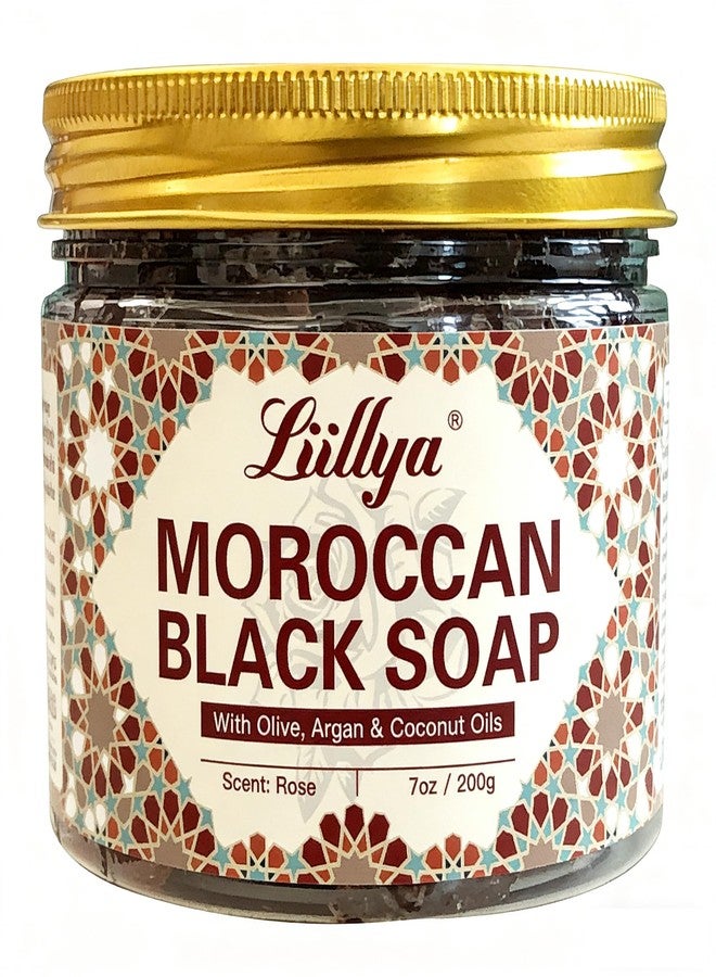 Liillya Moroccan Black Soap, Traditional Beldi Soap with Olive, Argan, Coconut & Rose Oils, Exfoliating Body Cleanser for Hammam Spa Routine, Deep Cleansing for Soft Smooth Skin, 7oz/200g - Image 1