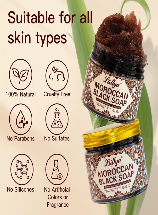 Liillya Moroccan Black Soap, Traditional Beldi Soap with Olive, Argan, Coconut & Rose Oils, Exfoliating Body Cleanser for Hammam Spa Routine, Deep Cleansing for Soft Smooth Skin, 7oz/200g - Image 4