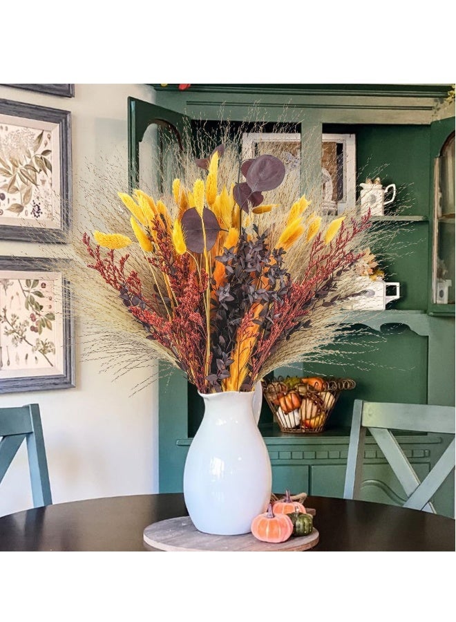 Fall Dried Pampas Grass Bouquets, Natural Orange Bunny Tails and Dried Flowers for Vases, Autumn Boho Home Wedding Floral Arrangement, Fall Table Centerpieces Decorations