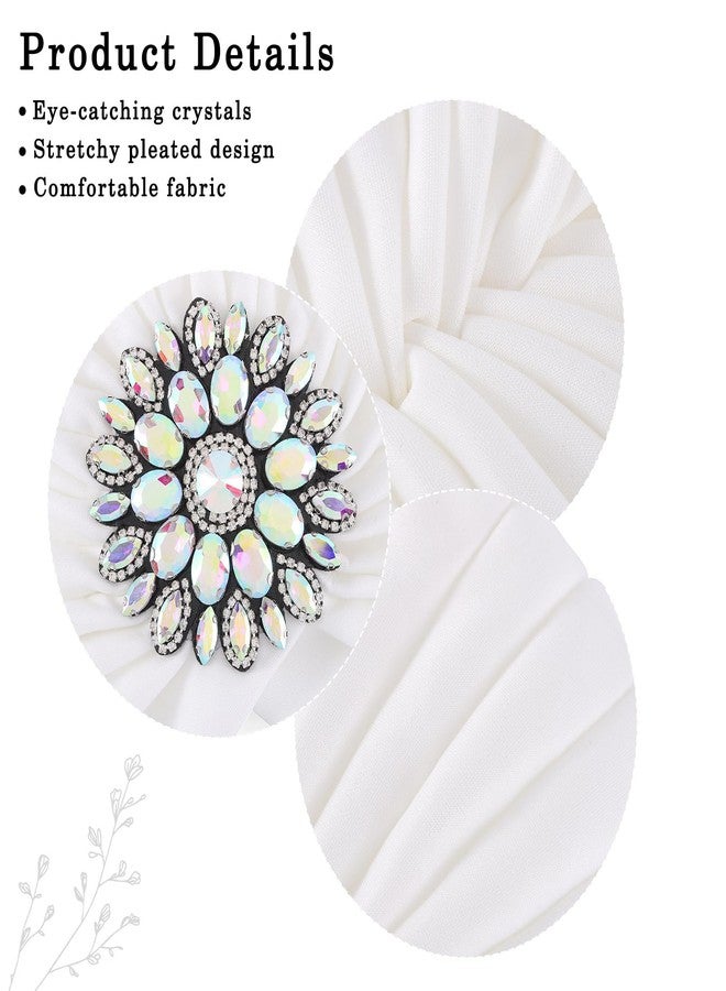 Bohend Rhinestone Turban Hat for Women Stretch Headwarp Pre Tied Head Cover Bonnet Muslim Crysta Pleated Headscarf Hat (White) - Image 4