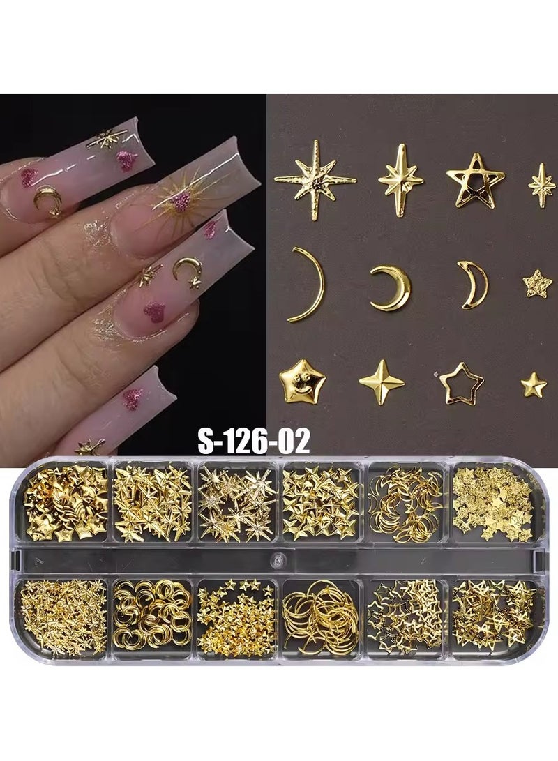 Goolsky 12grids Random Mix Nail Rivet Studs Gold/Silver Stars Light Nail Art Charms Asterism Starlight Accessories Manicure Supplies  - Image 3