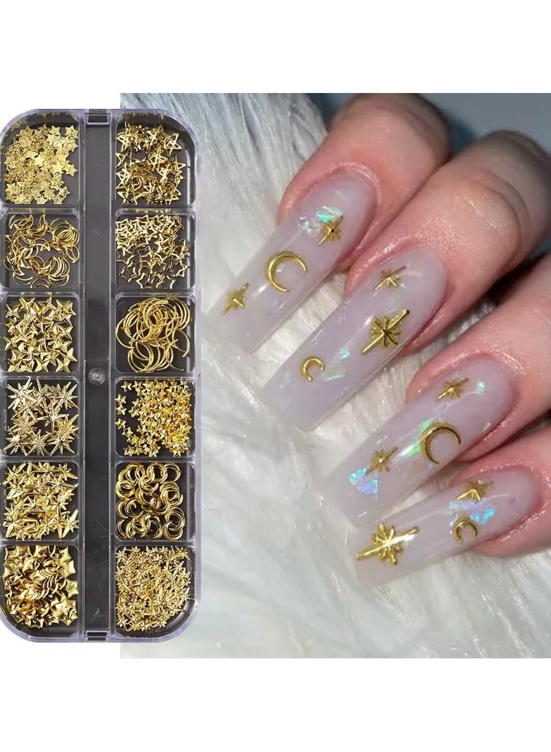 Goolsky 12grids Random Mix Nail Rivet Studs Gold/Silver Stars Light Nail Art Charms Asterism Starlight Accessories Manicure Supplies  - Image 5