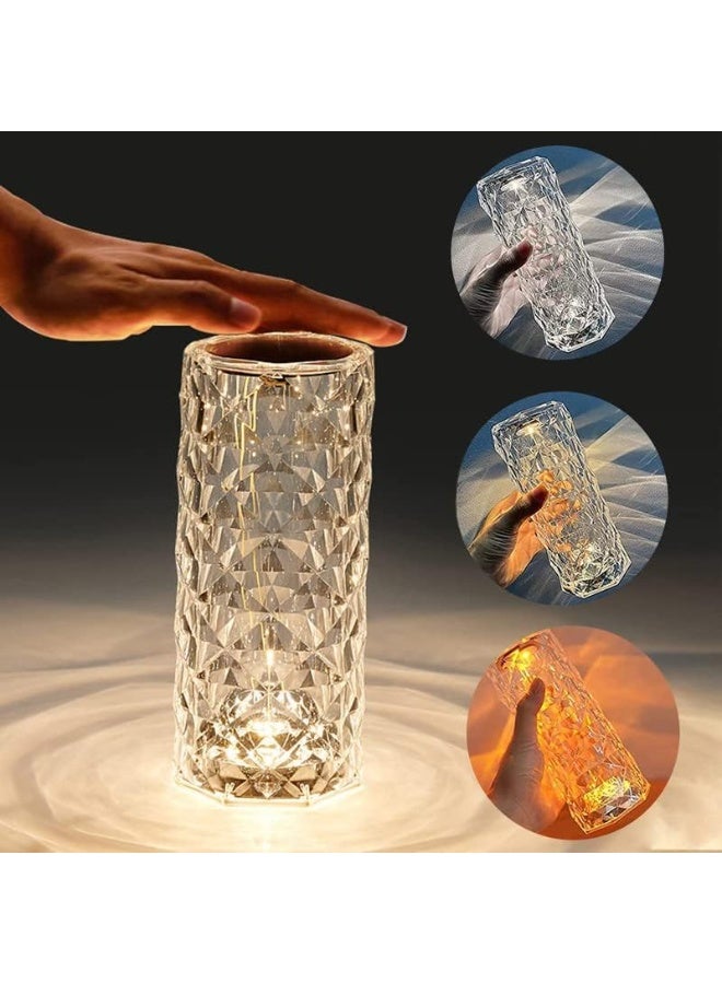 Crystal Table Lamp, 3 Color Changing Touch Rose Table Lamp,USB Rechargeable Diamond Table Lamps Best for Living Room,Office - Image 1
