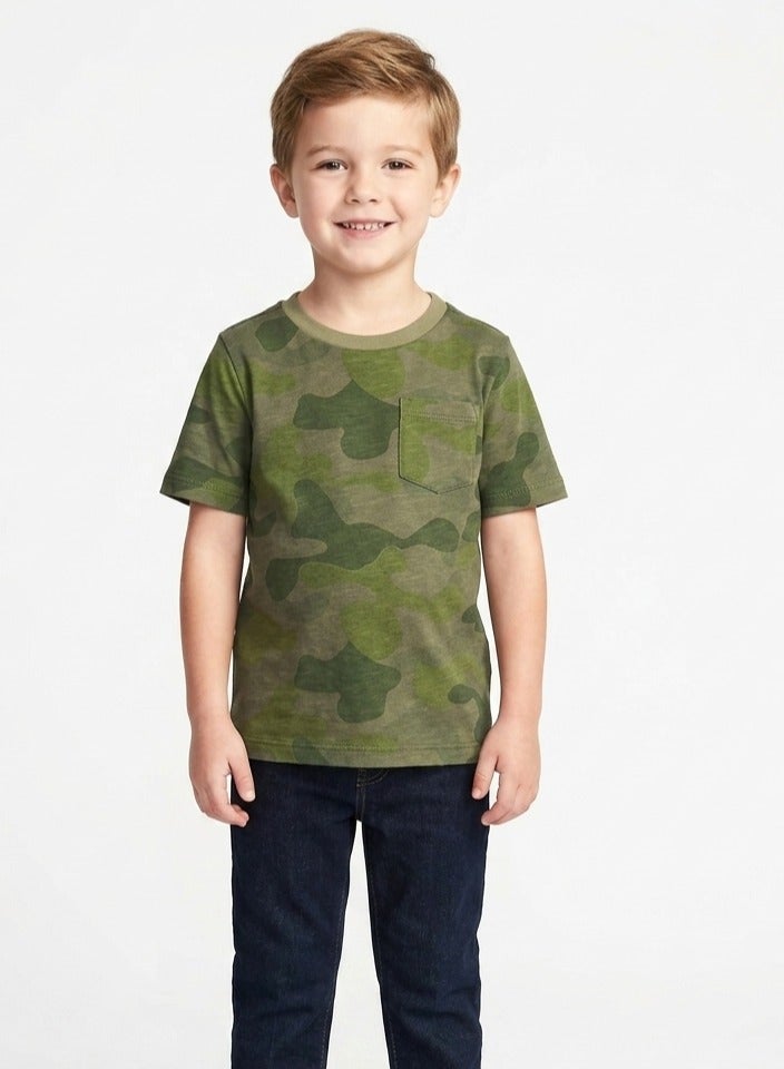 Boys Kids army print camouflage t-shirt olive - Image 1