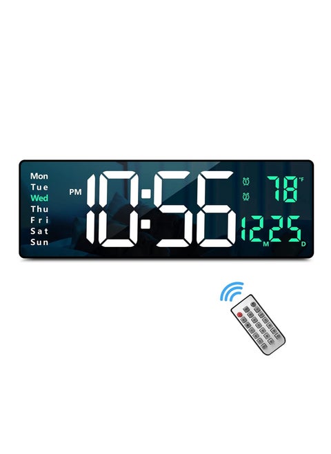 Digital Wall Clock Large Display, 16 Inch Large Wall Clocks, LED Digital Clock with Remote Control for Living Room Decor, Automatic Brightness Dimmer with Date Week Temperature (GREEN)