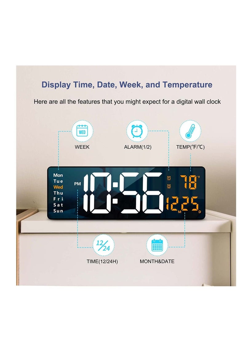 Digital Wall Clock Large Display, 16 Inch Large Wall Clocks, LED Digital Clock with Remote Control for Living Room Decor, Automatic Brightness Dimmer with Date Week Temperature (GREEN)