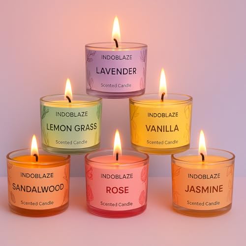 Indoblaze Scented Candles Gift Set, 6 Fragrances, Reusable Acrylic jar, Perfect Aroma Candles Gift Set (6) - Image 1