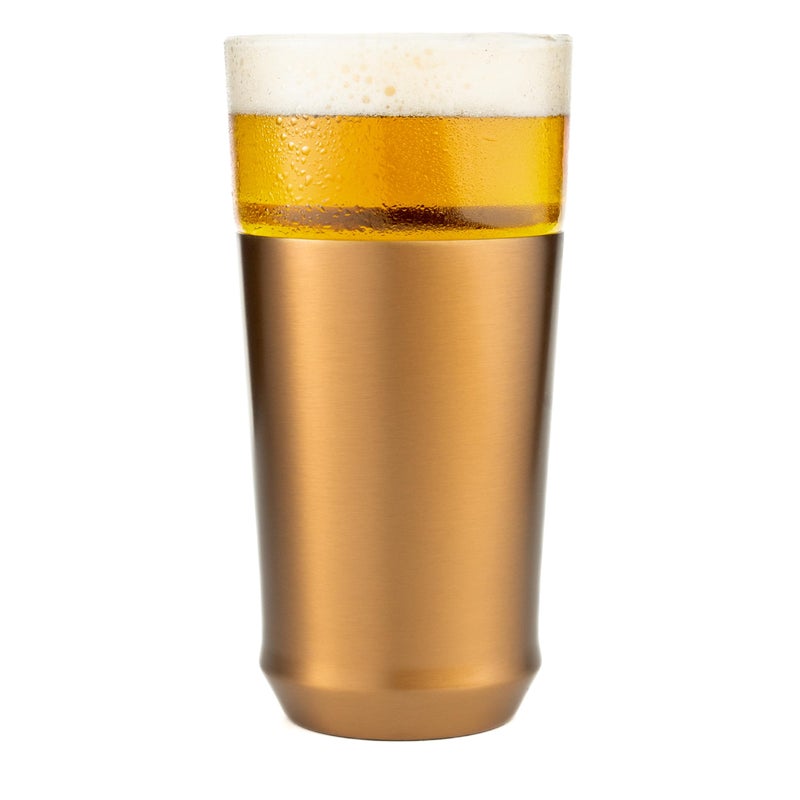 Elevated Craft Hybrid Vacuum Insulated Stainless Steel Base with Removable Pint Glass Insert Ideal Insulation for Beers  Cold Beverages with Builtin Bottle Opener Durable  Stylish Copper 16 oz