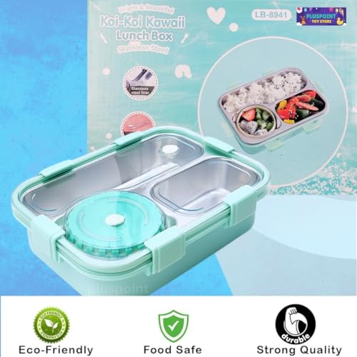 PLUSPOINT Bento Lunch Box Insulated Air Tight Portable Lunch Box with Utensils, Stainless Steel Lunch Box with Containers, Leak Proof Bento Box for Kids, Adults, Men Women (Green) - 750 Ml - Image 2