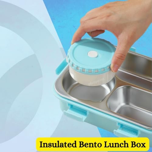 PLUSPOINT Bento Lunch Box Insulated Air Tight Portable Lunch Box with Utensils, Stainless Steel Lunch Box with Containers, Leak Proof Bento Box for Kids, Adults, Men Women (Green) - 750 Ml - Image 4