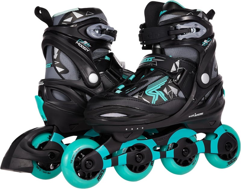 Roces MOODY Inline Skates for Teens – Black/Aqua EU 36–40 | Adjustable Roller Skates with Anatomical Padding, ABEC 5 Bearings & 82A PU Wheels (400856/00003-36) - Image 1