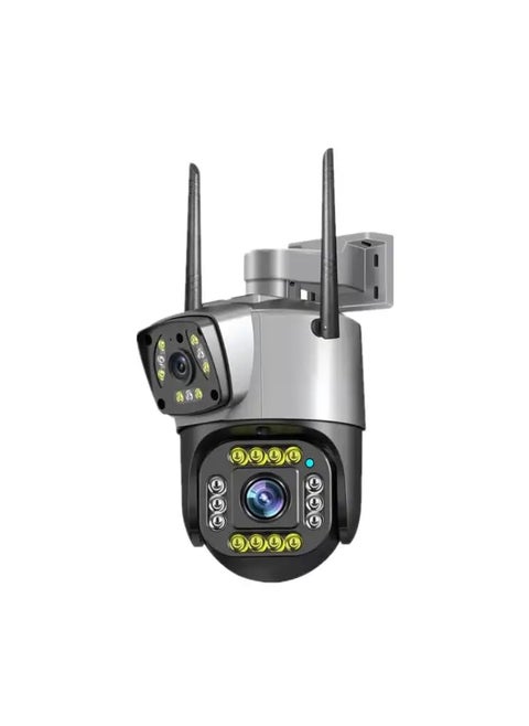 SECURINNOV 3MP + 3MP Wireless WiFi CCTV Camera Dual Lens/Dual Screen Video Record, Color Night Vision, Bullet+360° PTZ Control, PIR Motion Sensor, IP66 Waterproof (1103)