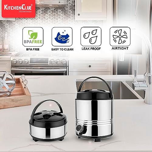 KITCHEN CLUE Stainless Steel Insulated Water Jug (5 Liter) & Serving Casserole (2000 ML) - Silver & Black - BPA free - PUF Insulated - Keeps Food Or Beverages Hot & Cold - Thermoware Combo Set - Image 2