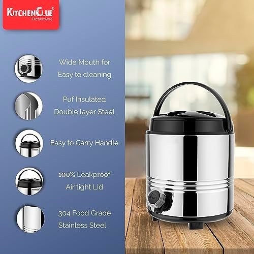 KITCHEN CLUE Stainless Steel Insulated Water Jug (5 Liter) & Serving Casserole (2000 ML) - Silver & Black - BPA free - PUF Insulated - Keeps Food Or Beverages Hot & Cold - Thermoware Combo Set - Image 5