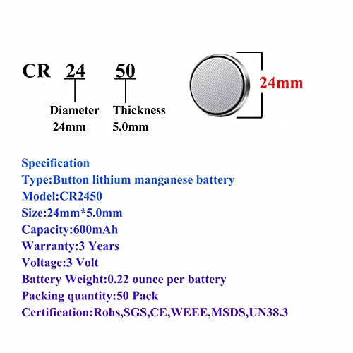 Taysing 50 Pack 3V High Capacity Lithium Button Coin Cell Batteries CR2450 ECR2450 Used in Most Electronic Devices - Image 4