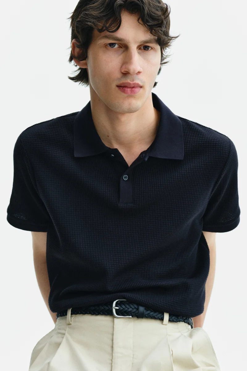 H&M  Slim Fit Waffle-knit polo shirt for Men | Best Price UAE