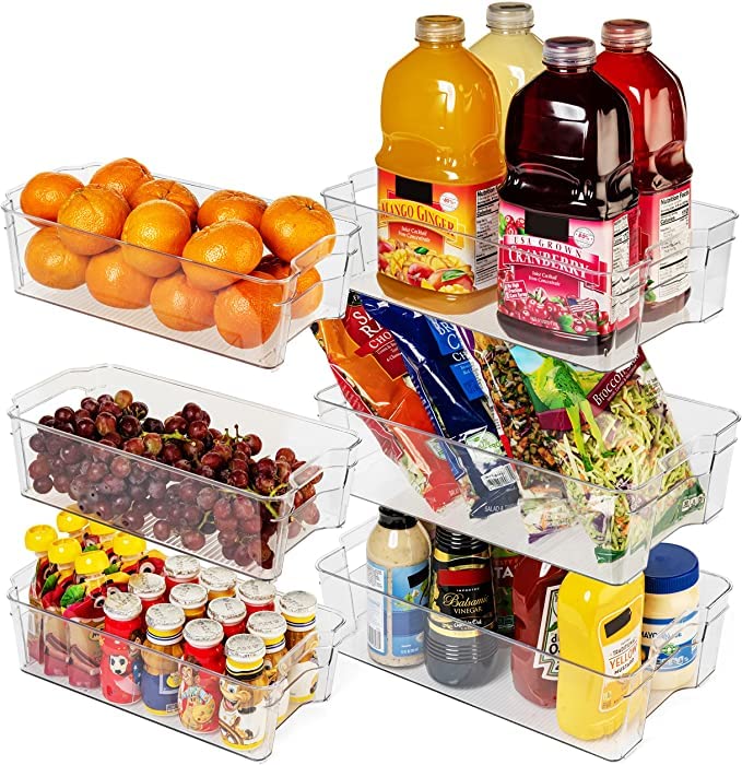 Snazzy Fridge Storage Organizer Boxes Stackable Refrigerator Bins For Freezer, Kitchen, Countertops, Cabinets - Clear Plastic Pantry Storage Racks in Two Different Sizes (Set Of 6) - Image 1